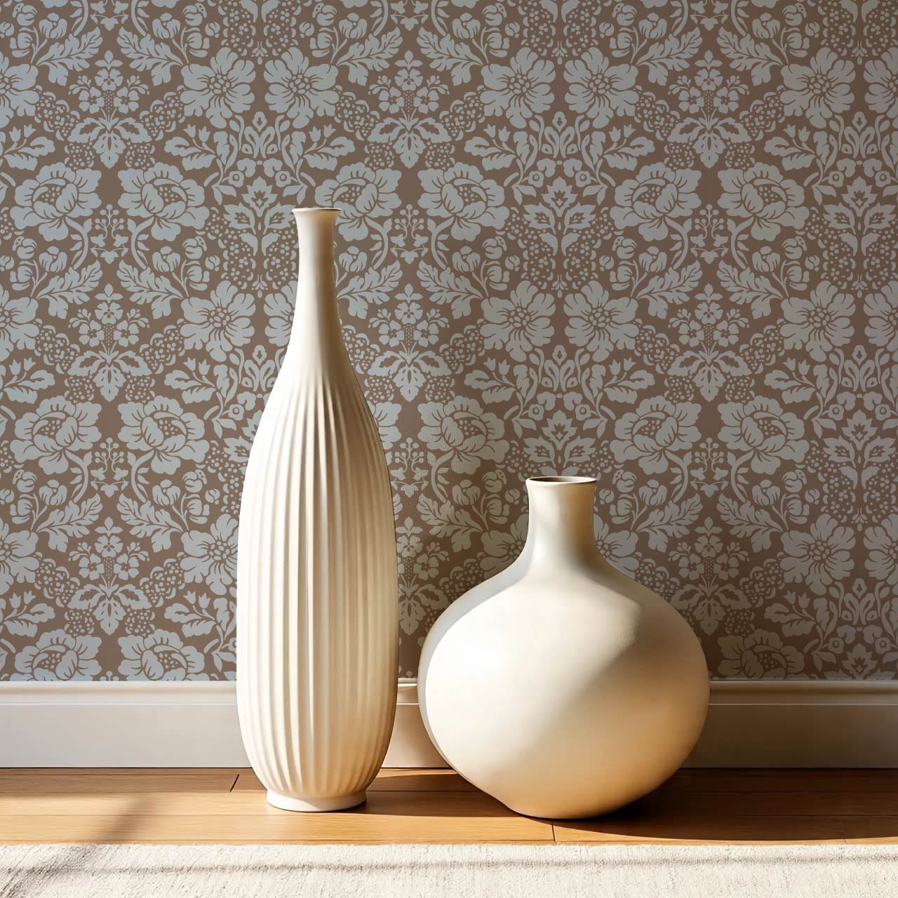 Presley Ogee Damask Cocoa Dove Wallpaper