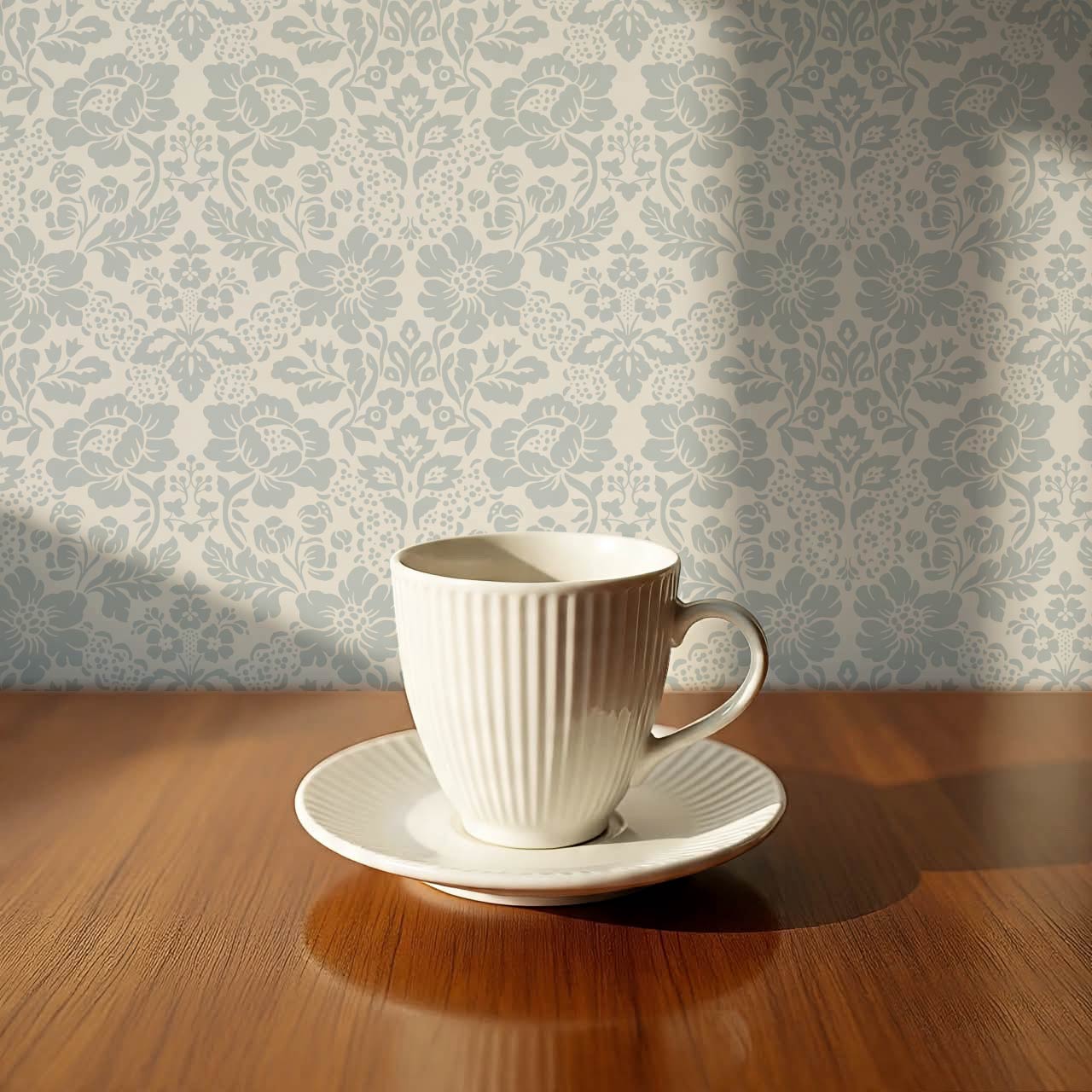 Presley Ogee Damask Cream Gray Wallapaper