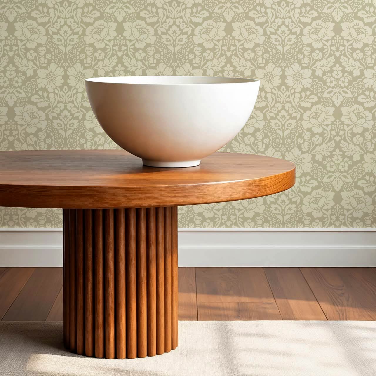 Presley Ogee Damask Olive Wallpaper