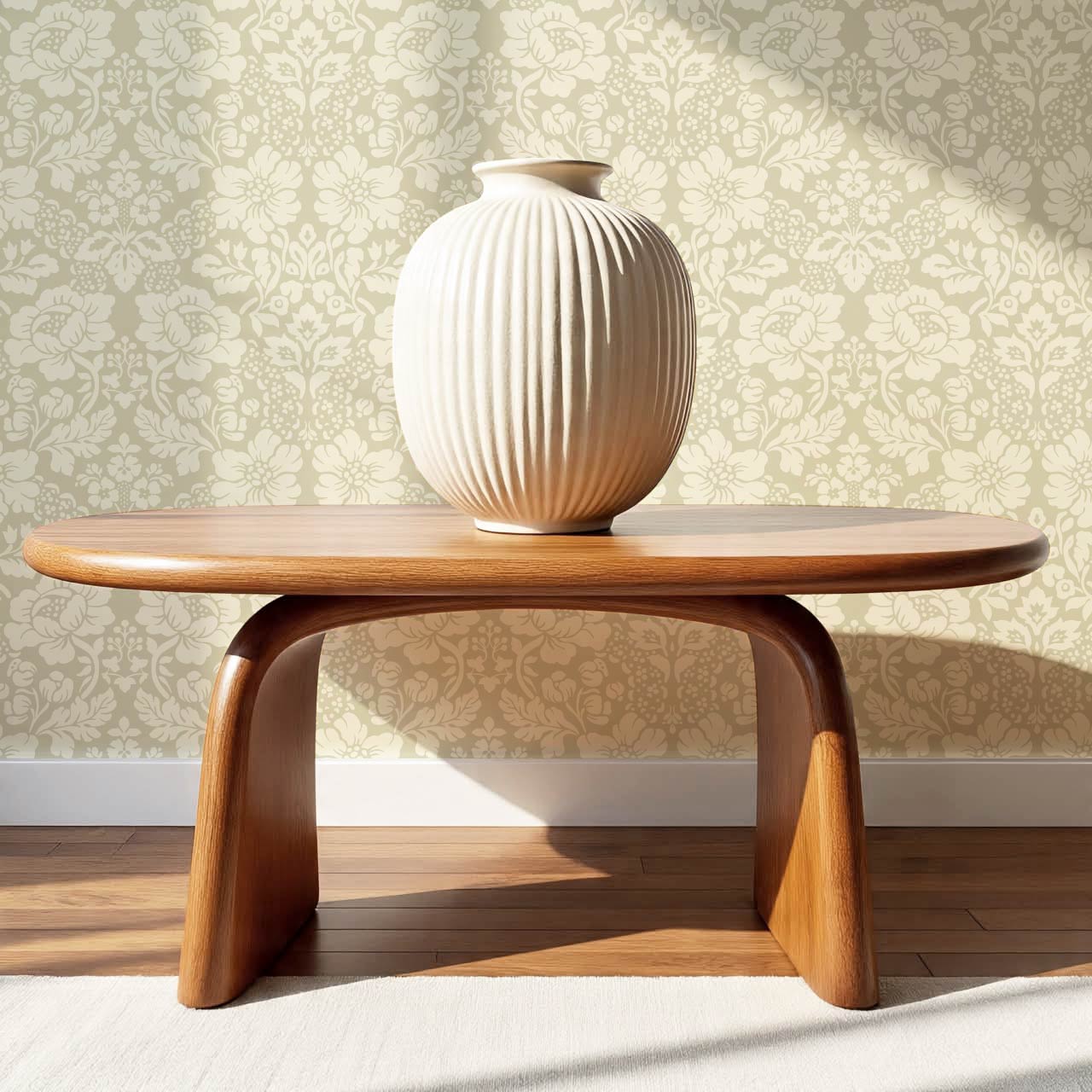 Presley Ogee Damask Olive Wallpaper