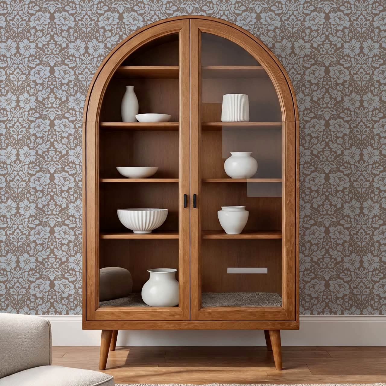 Presley Ogee Damask Cocoa Dove Wallpaper