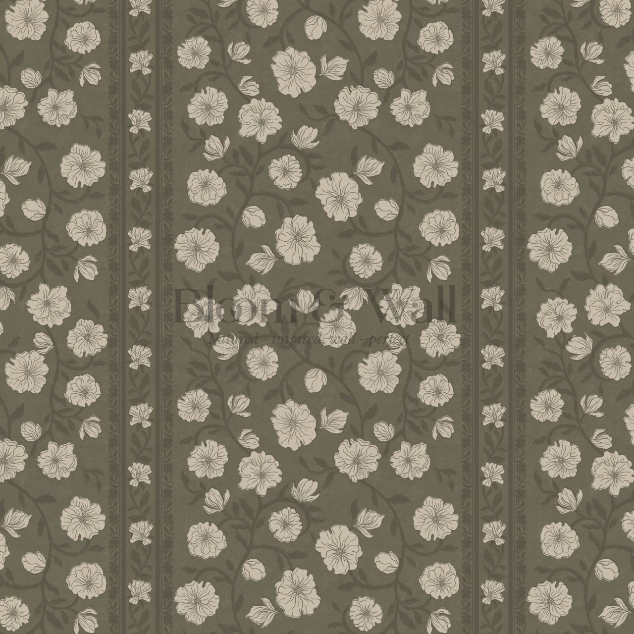 Priscila Heirloom Petal Stripe Olive Wallpaper