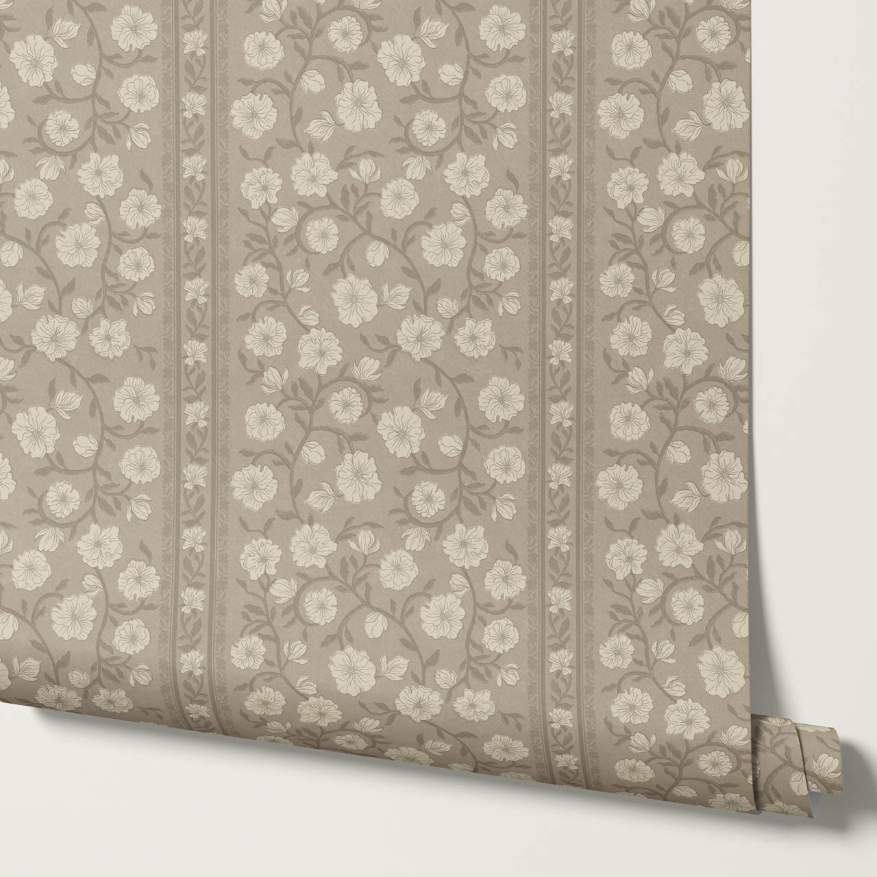 Priscila Heirloom Petal Stripe Taupe Wallpaper