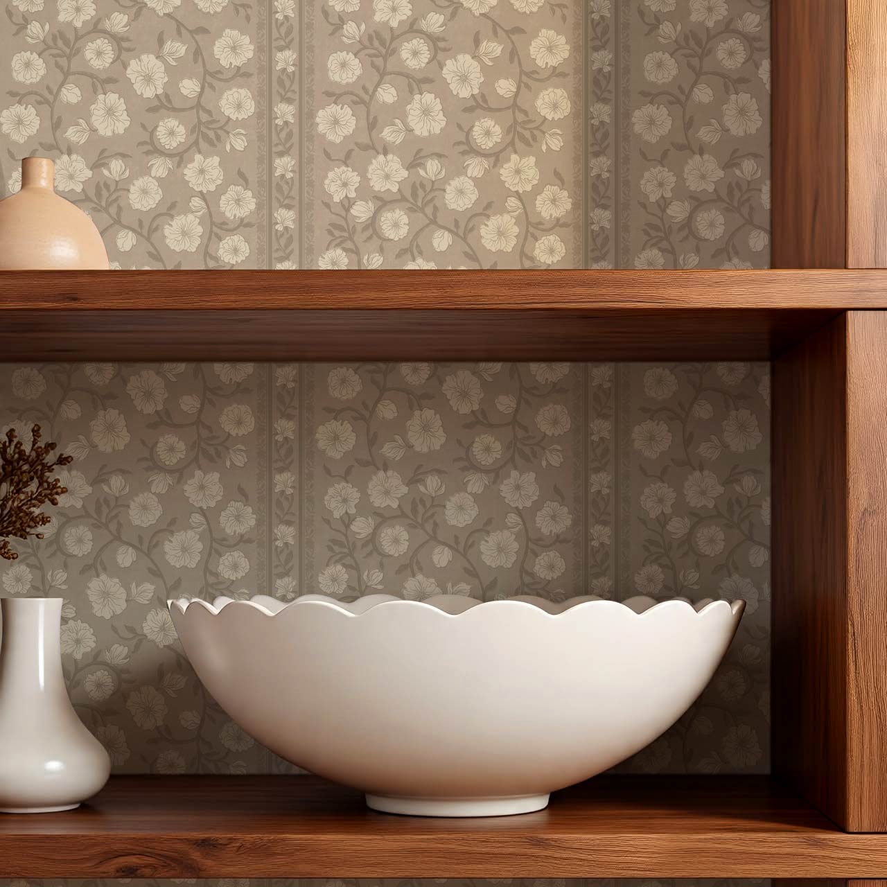 Priscila Heirloom Petal Stripe Taupe Wallpaper