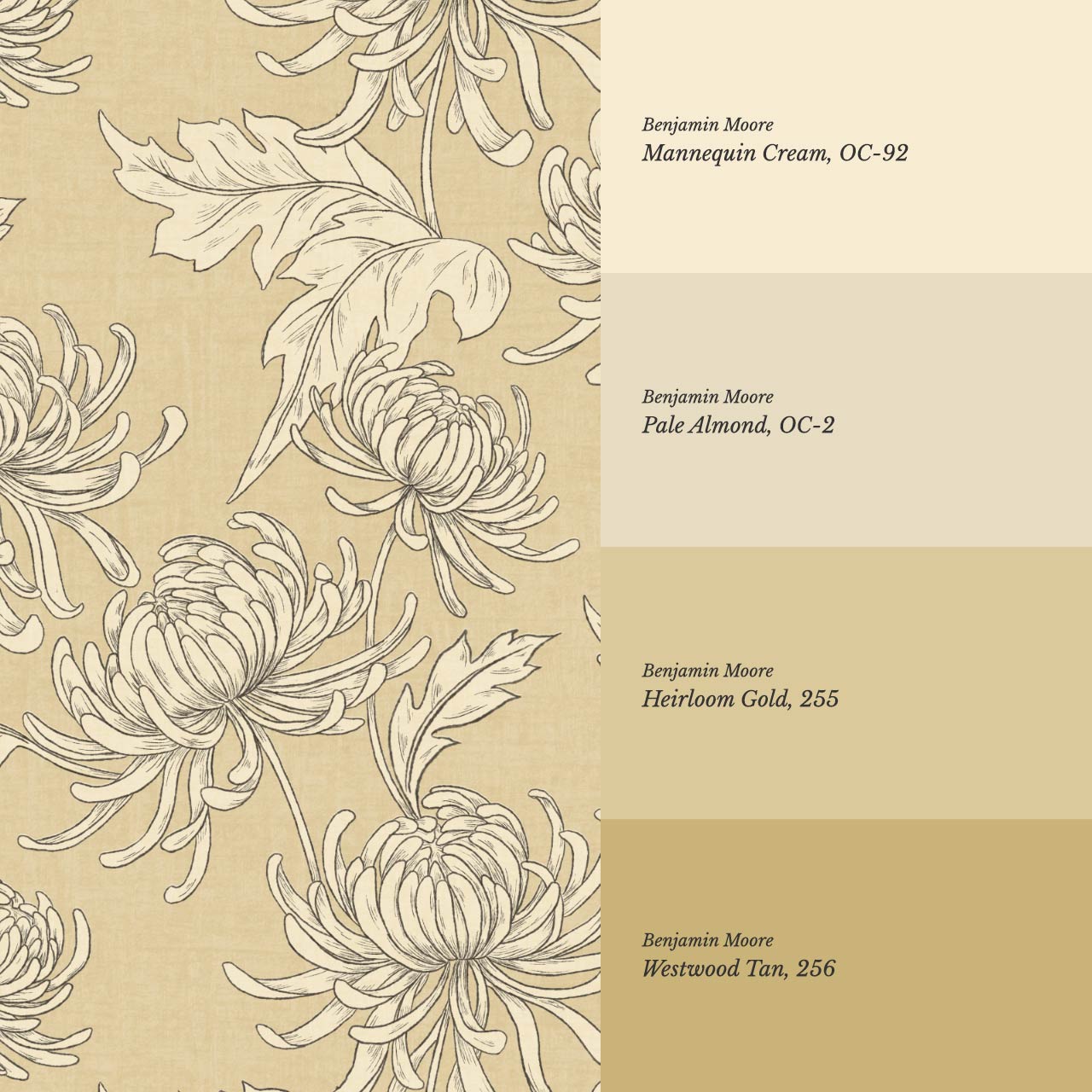Qiana Large Chrysanthemums Almond Yellow Wallpaper