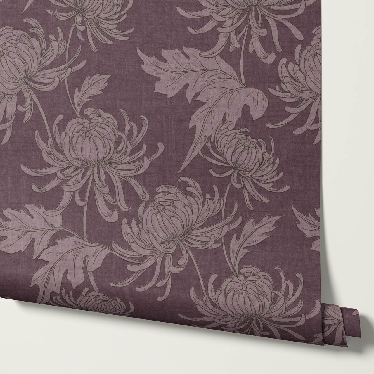 Qiana Large Chrysanthemums Plum Purple Wallpaper