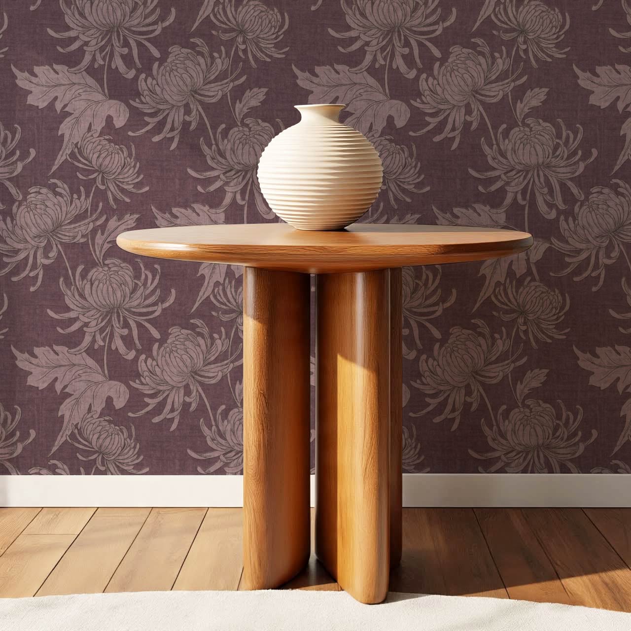 Qiana Large Chrysanthemums Plum Purple Wallpaper