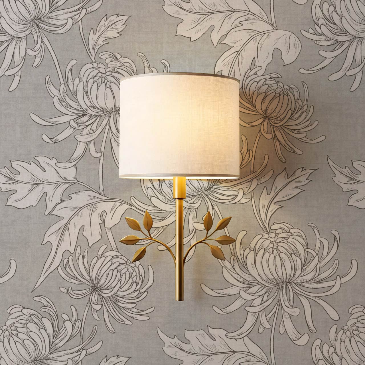 Qiana Large Chrysanthemums Silver Dove Gray Wallpaper