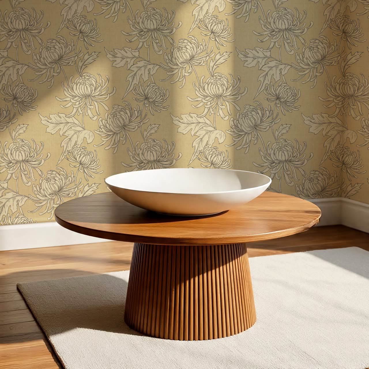 Qiana Large Chrysanthemums Almond Yellow Wallpaper