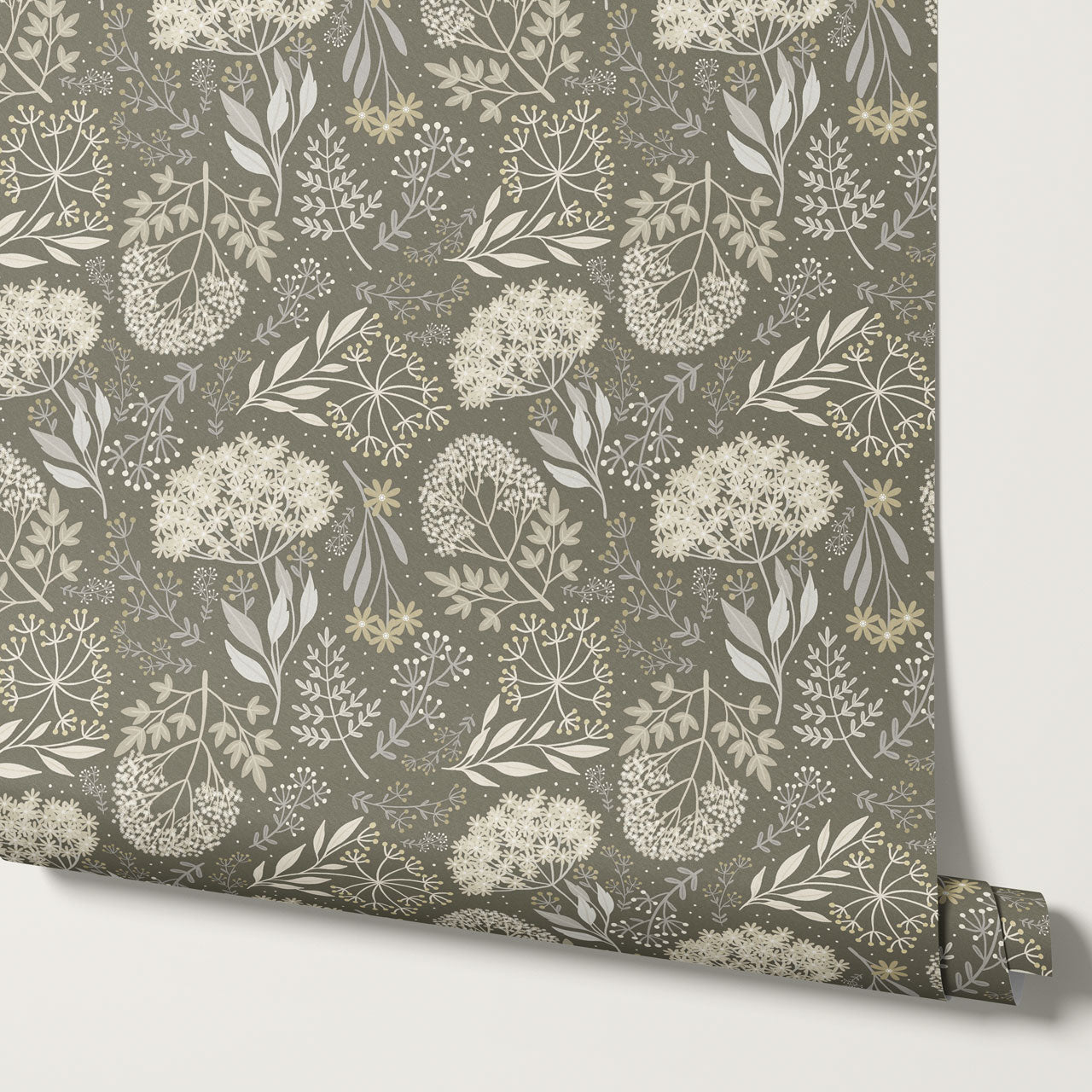 Queen Anne's Lace Botanicals Olive Wallpaper