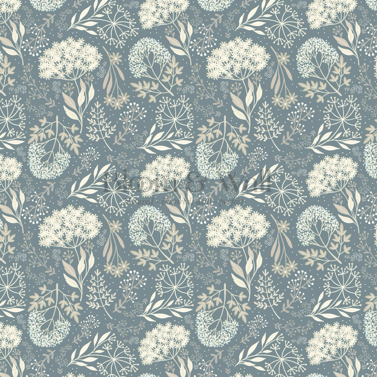 Queen Anne's Lace Botanicals Rain Blue Wallpaper