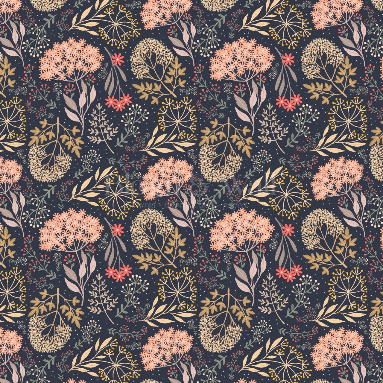Queen Anne's Lace Botanicals Navy Pink Wallpaper