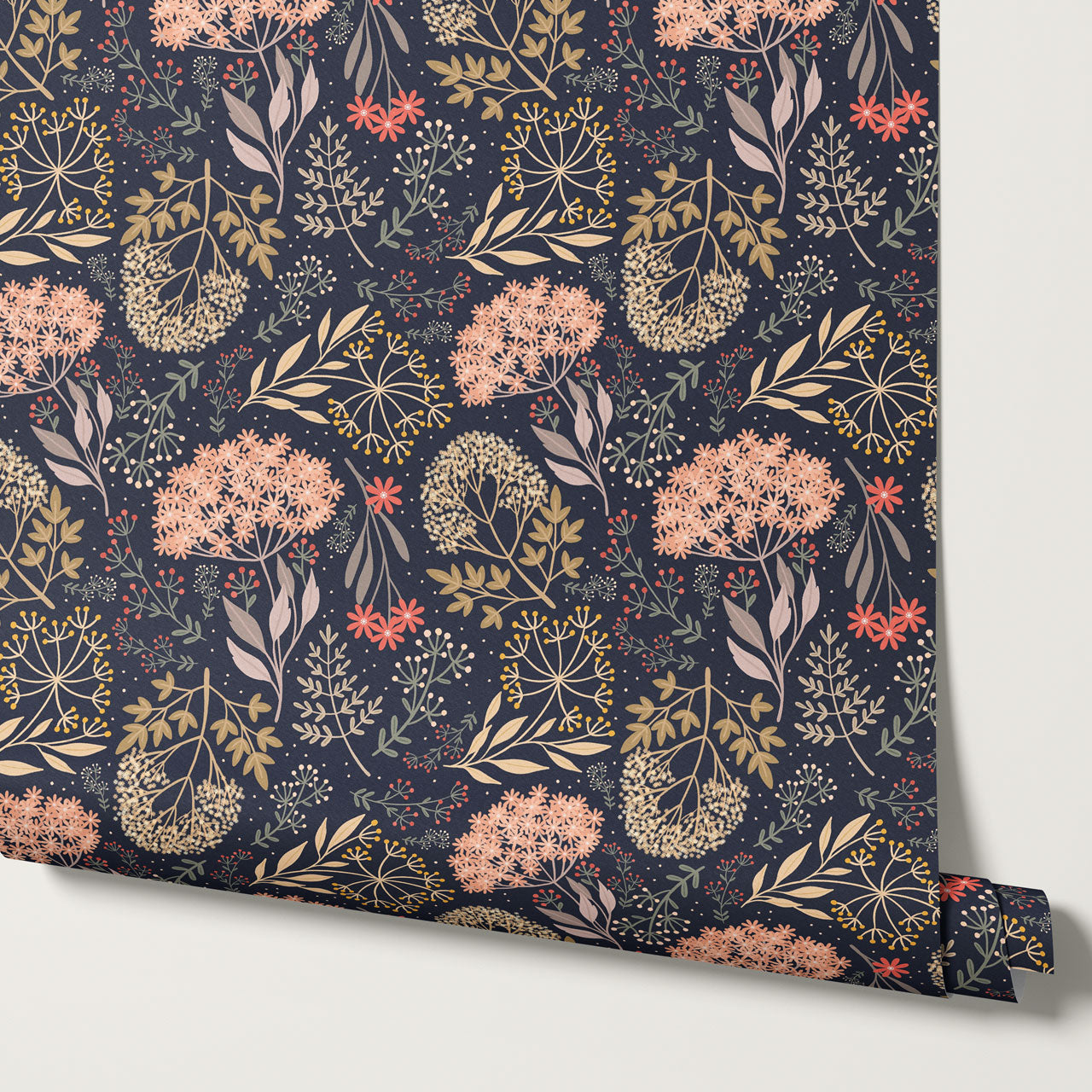 Queen Anne's Lace Botanicals Navy Pink Wallpaper