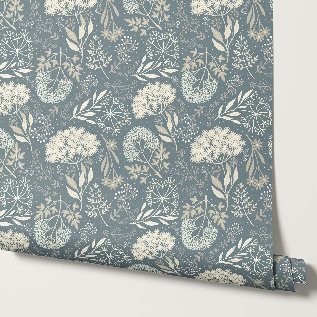 Queen Anne's Lace Botanicals Rain Blue Wallpaper