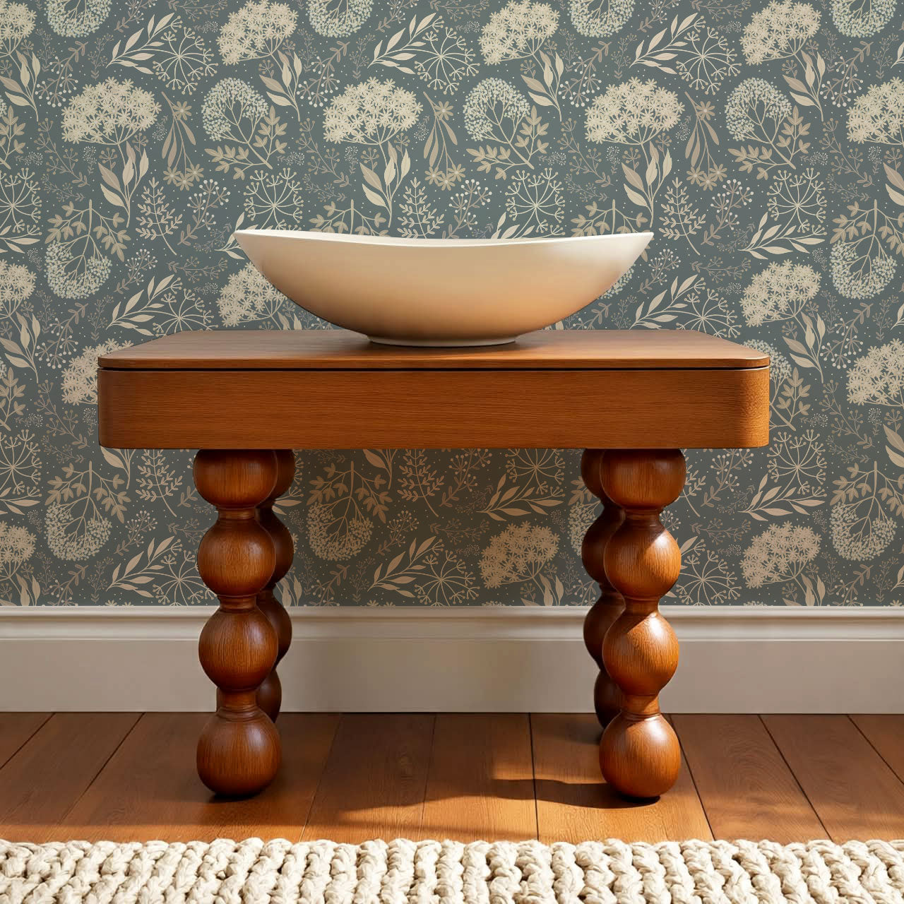 Queen Anne's Lace Botanicals Rain Blue Wallpaper