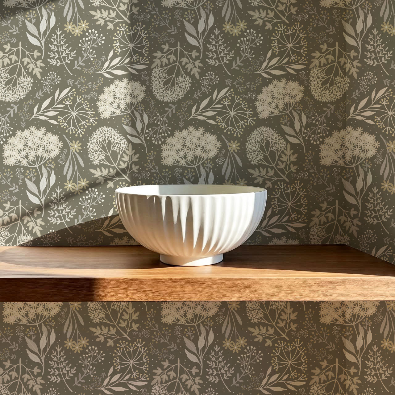 Queen Anne's Lace Botanicals Olive Wallpaper