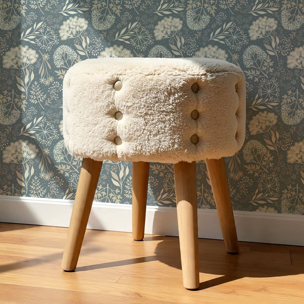 Queen Anne's Lace Botanicals Rain Blue Wallpaper
