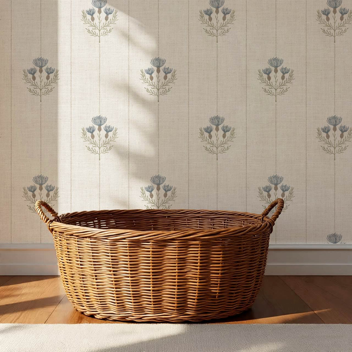 Rafa Thistle Field Linen Ivory Slate Wallpaper