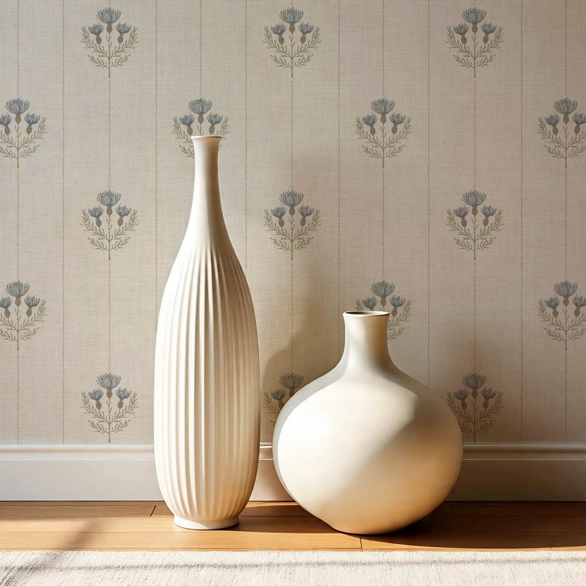 Rafa Thistle Field Linen Ivory Slate Wallpaper