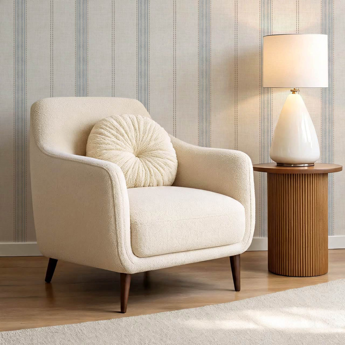 Raissa Linen Trail Neutral Linen French Blue Wallpaper