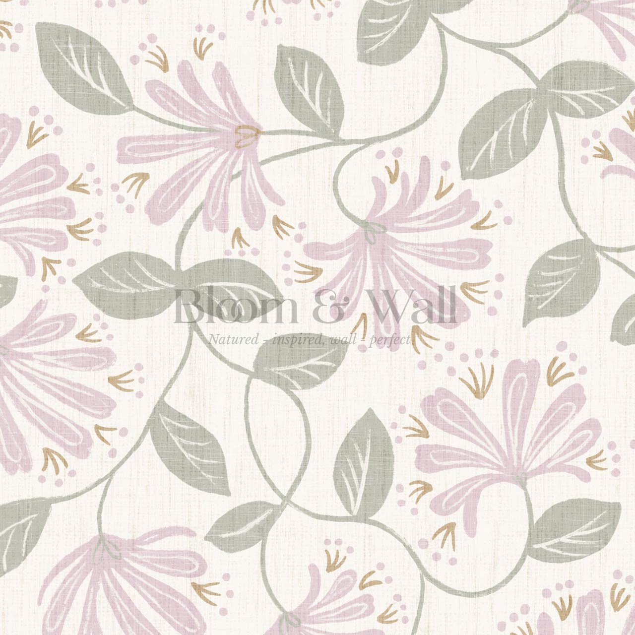 Raquel Honeysuckle Vines Dry Sage Pink Wallpaper