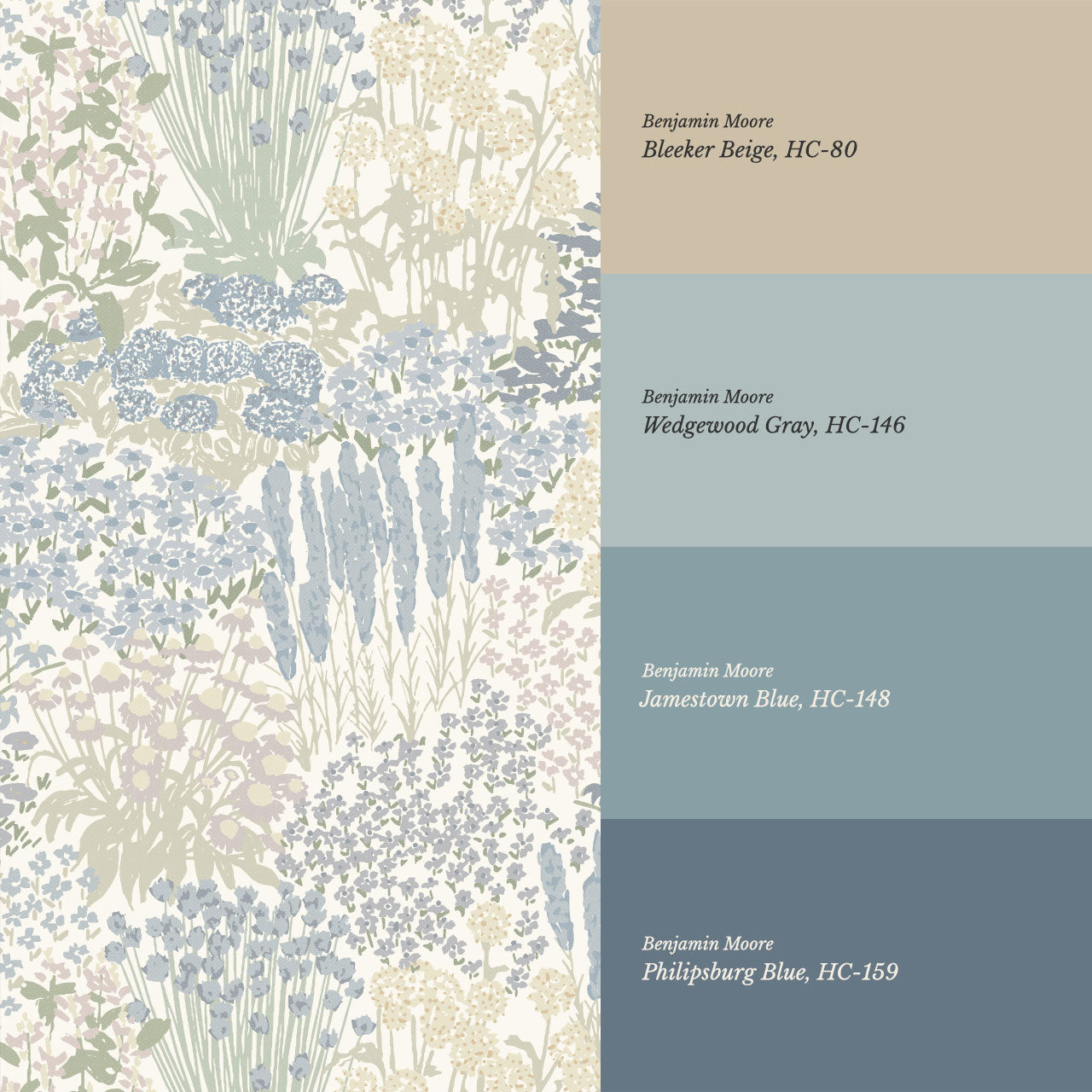 Reese Garden Bloom Blue Oat Wallpaper