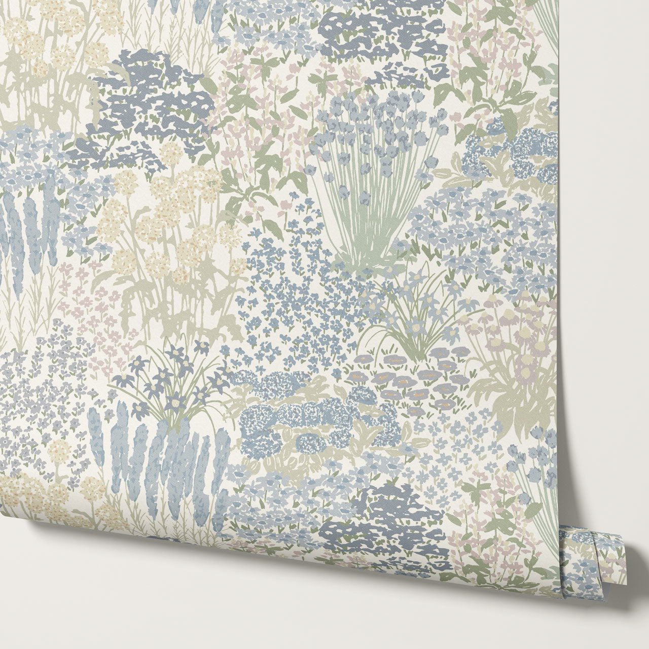 Reese Garden Bloom Blue Oat Wallpaper