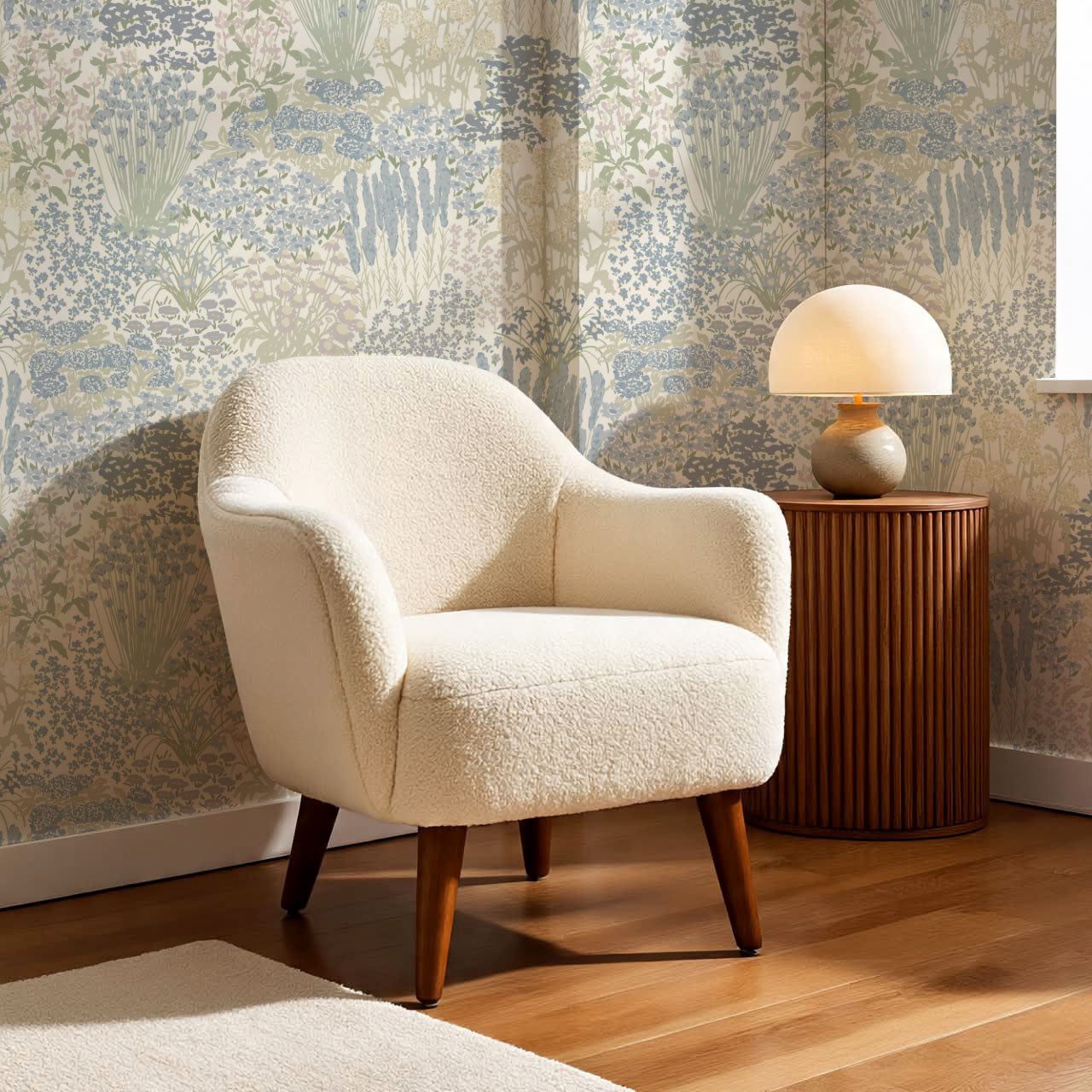 Reese Garden Bloom Blue Oat Wallpaper