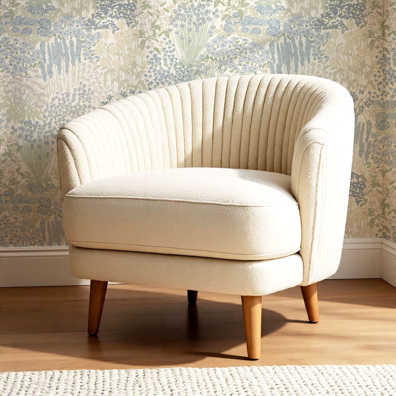 Reese Garden Bloom Blue Oat Wallpaper