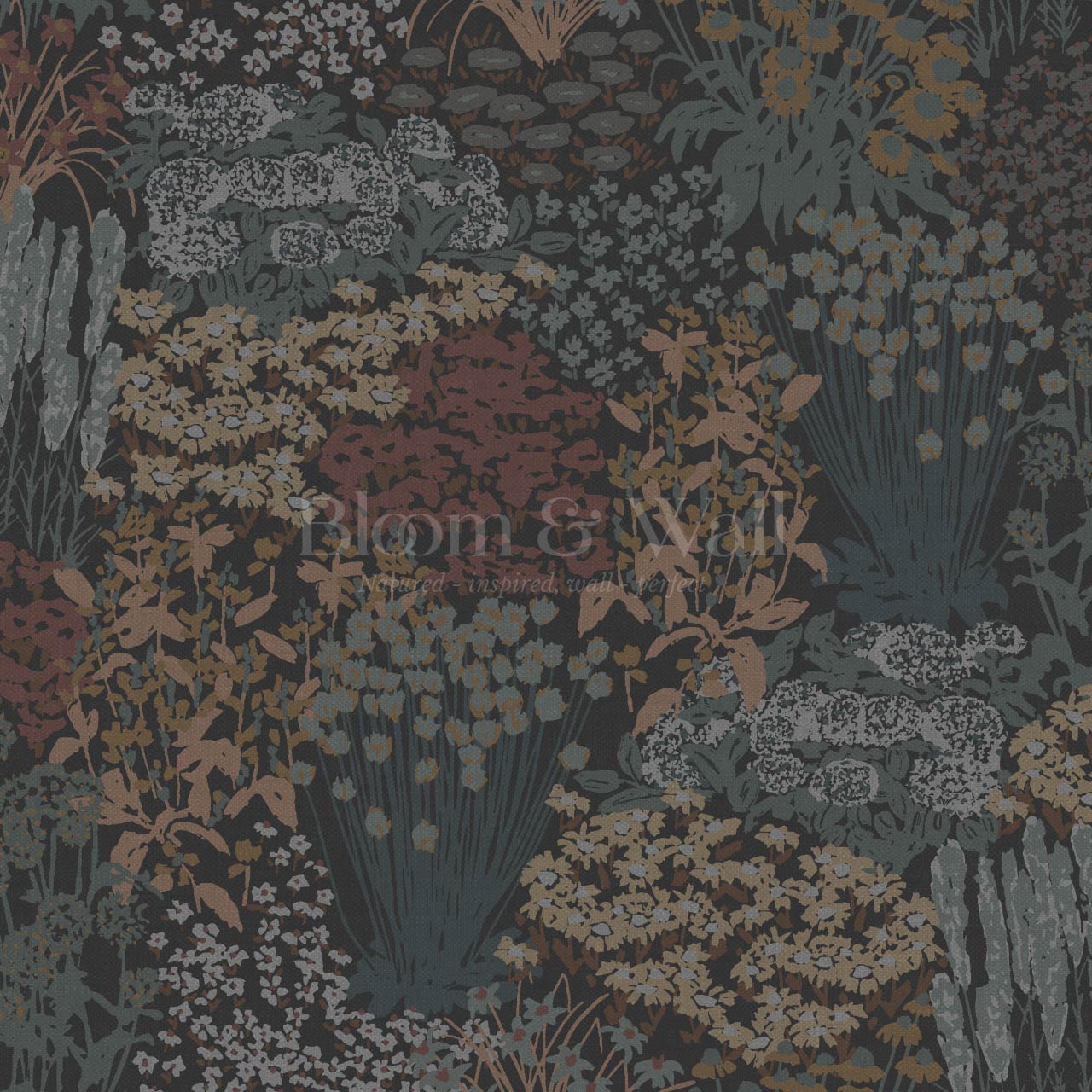 Reese Garden Bloom Moody Brown Wallpaper
