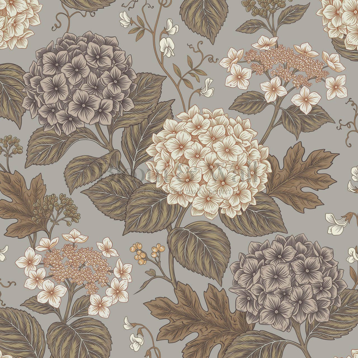Regina Hydrangea Dove Gray Brown Wallpaper
