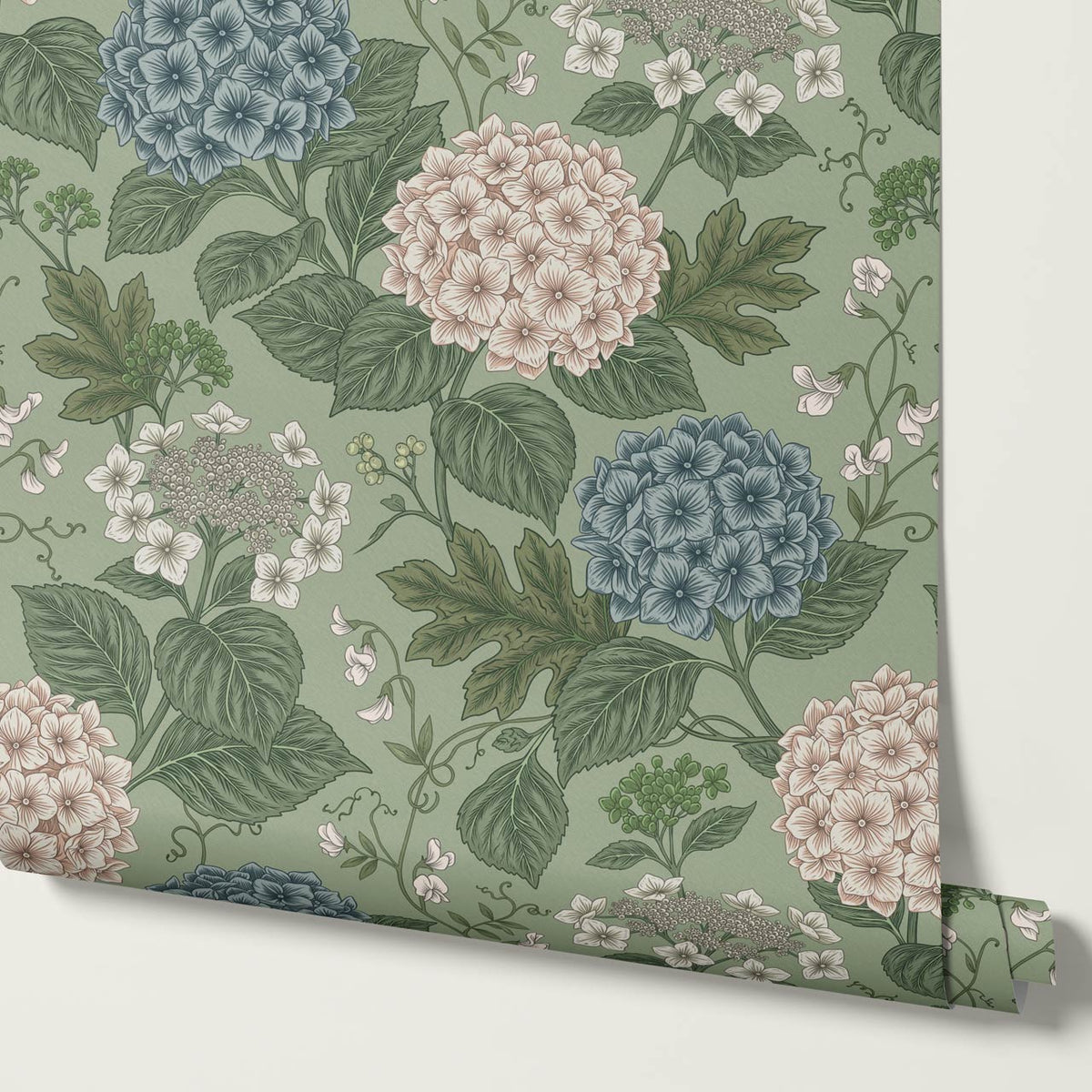 Regina Hydrangea Forest Green Petal Wallpaper