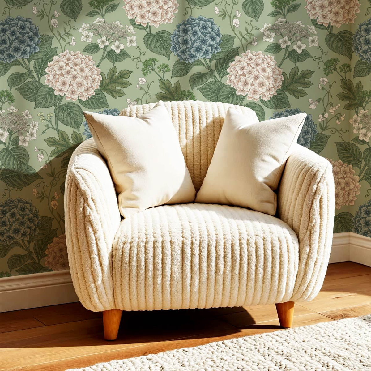 Regina Hydrangea Forest Green Petal Wallpaper