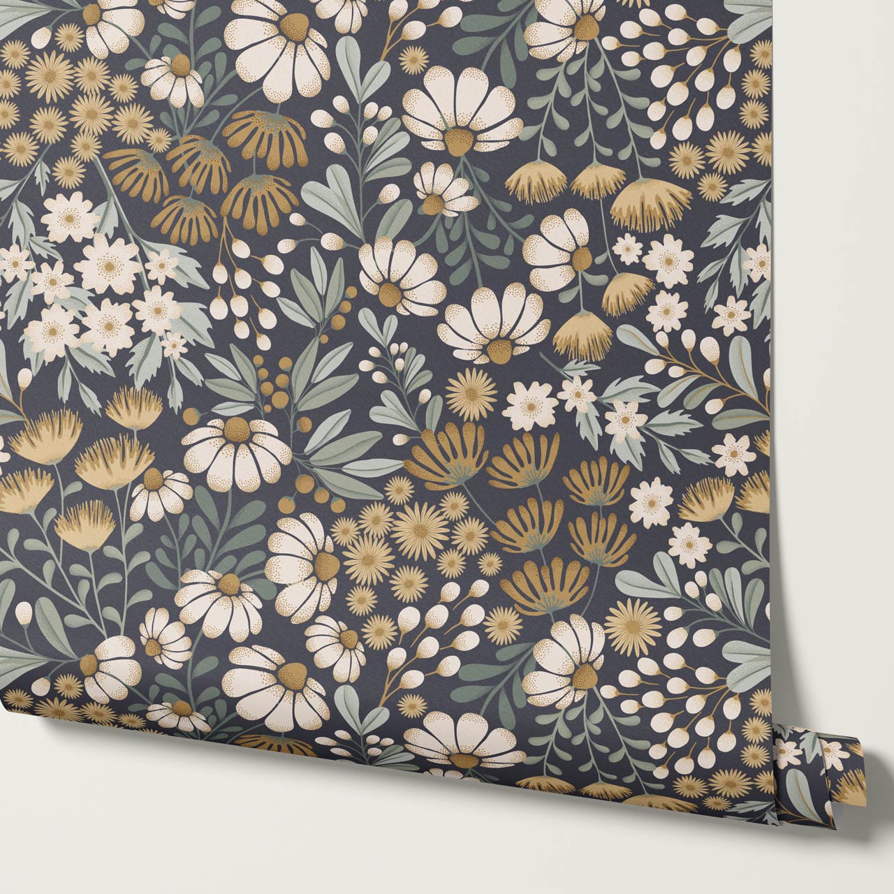 Reign Floral Wilderness Garden Slate Ochre Wallpaper