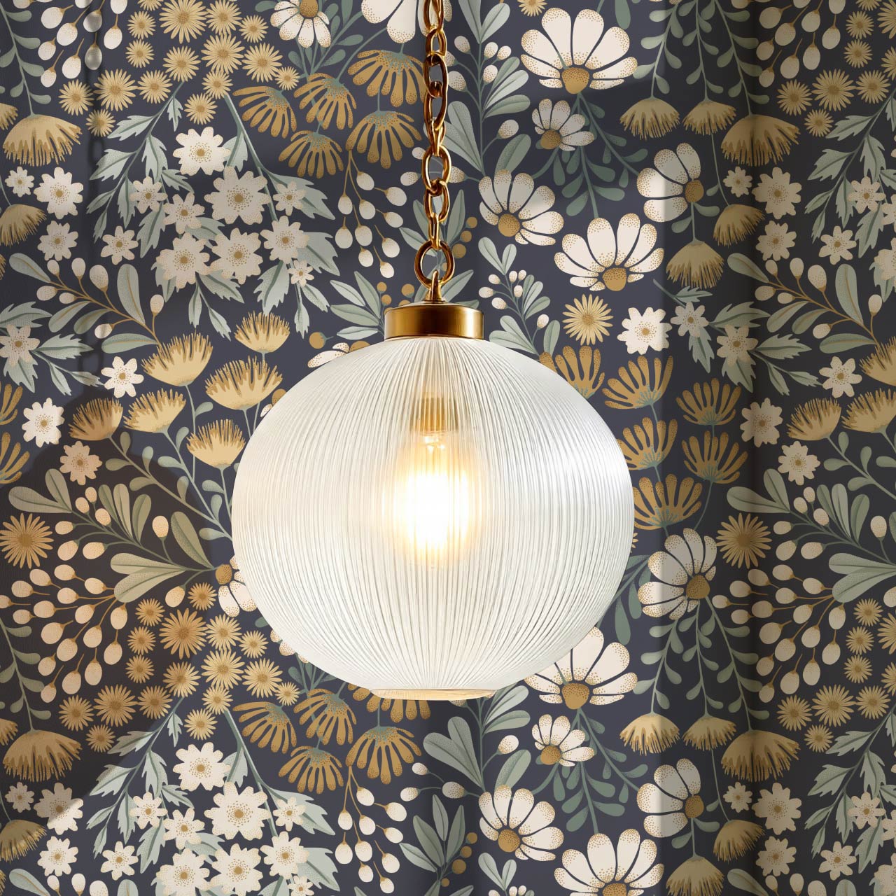 Reign Floral Wilderness Garden Slate Ochre Wallpaper