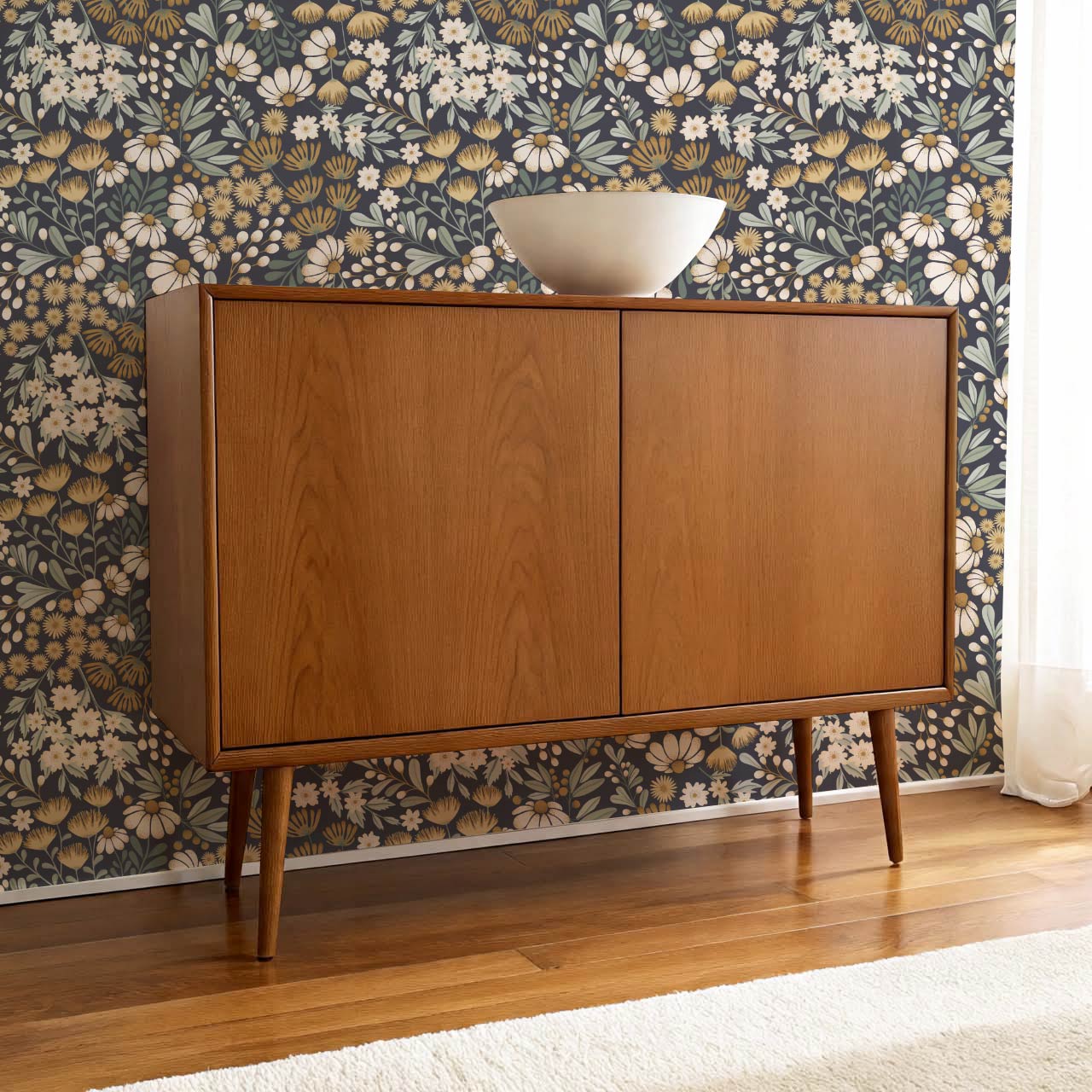 Reign Floral Wilderness Garden Slate Ochre Wallpaper