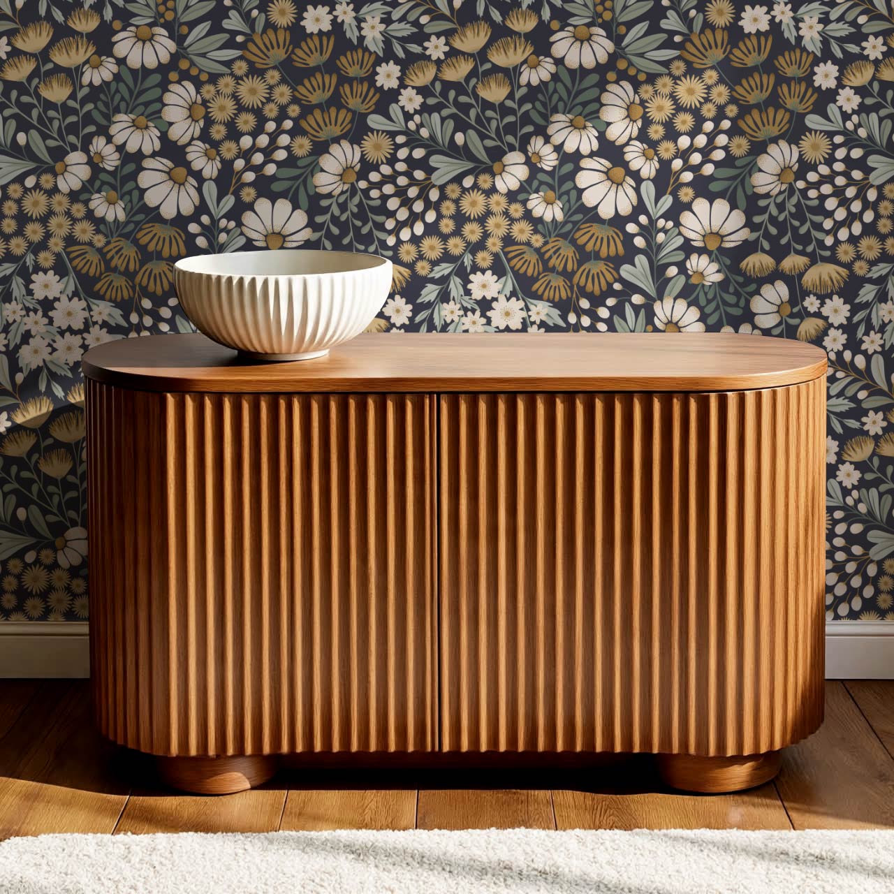 Reign Floral Wilderness Garden Slate Ochre Wallpaper