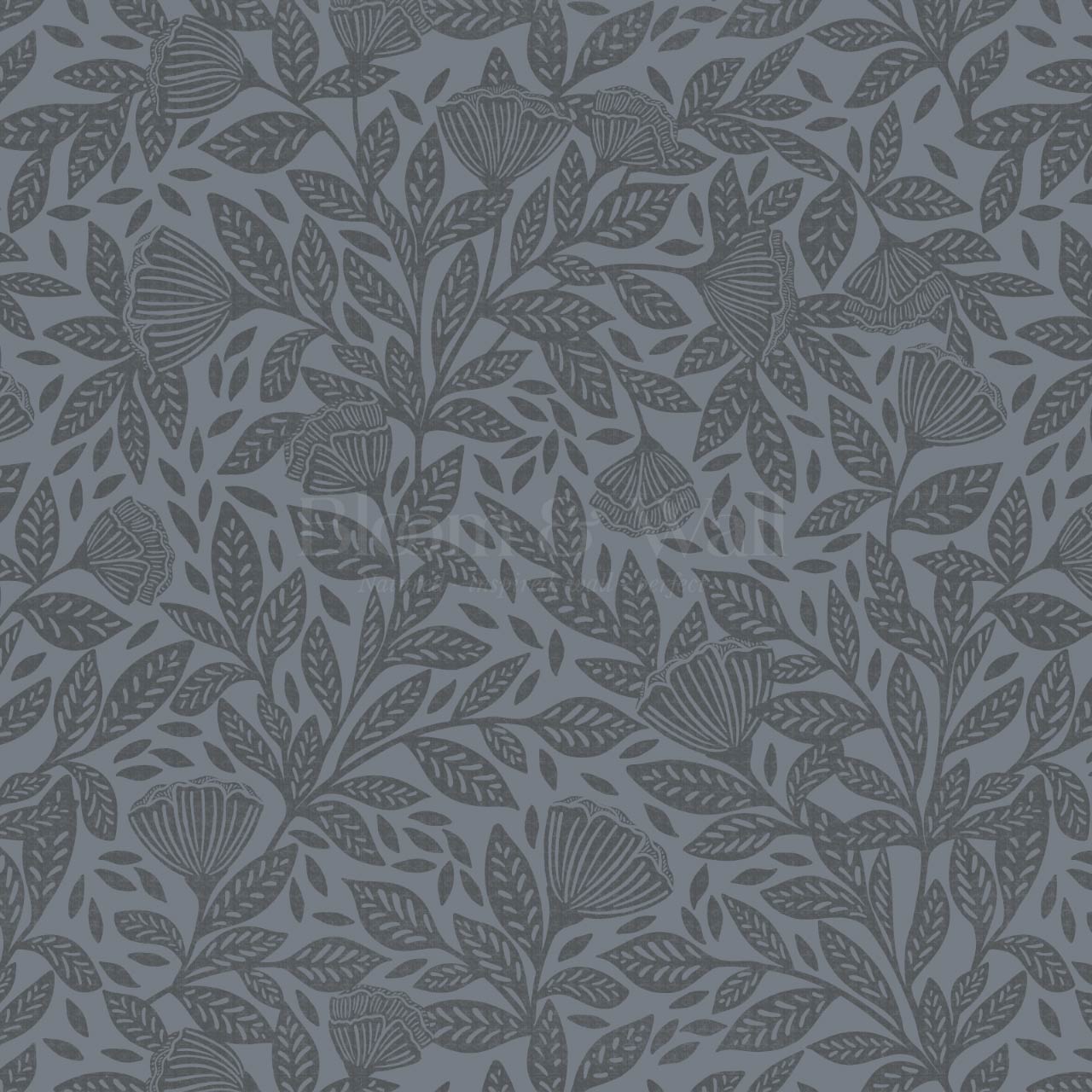 Remi Art Nouveau Floral Dark Blues Wallpaper