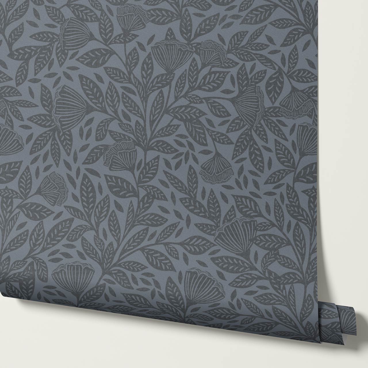 Remi Art Nouveau Floral Dark Blues Wallpaper