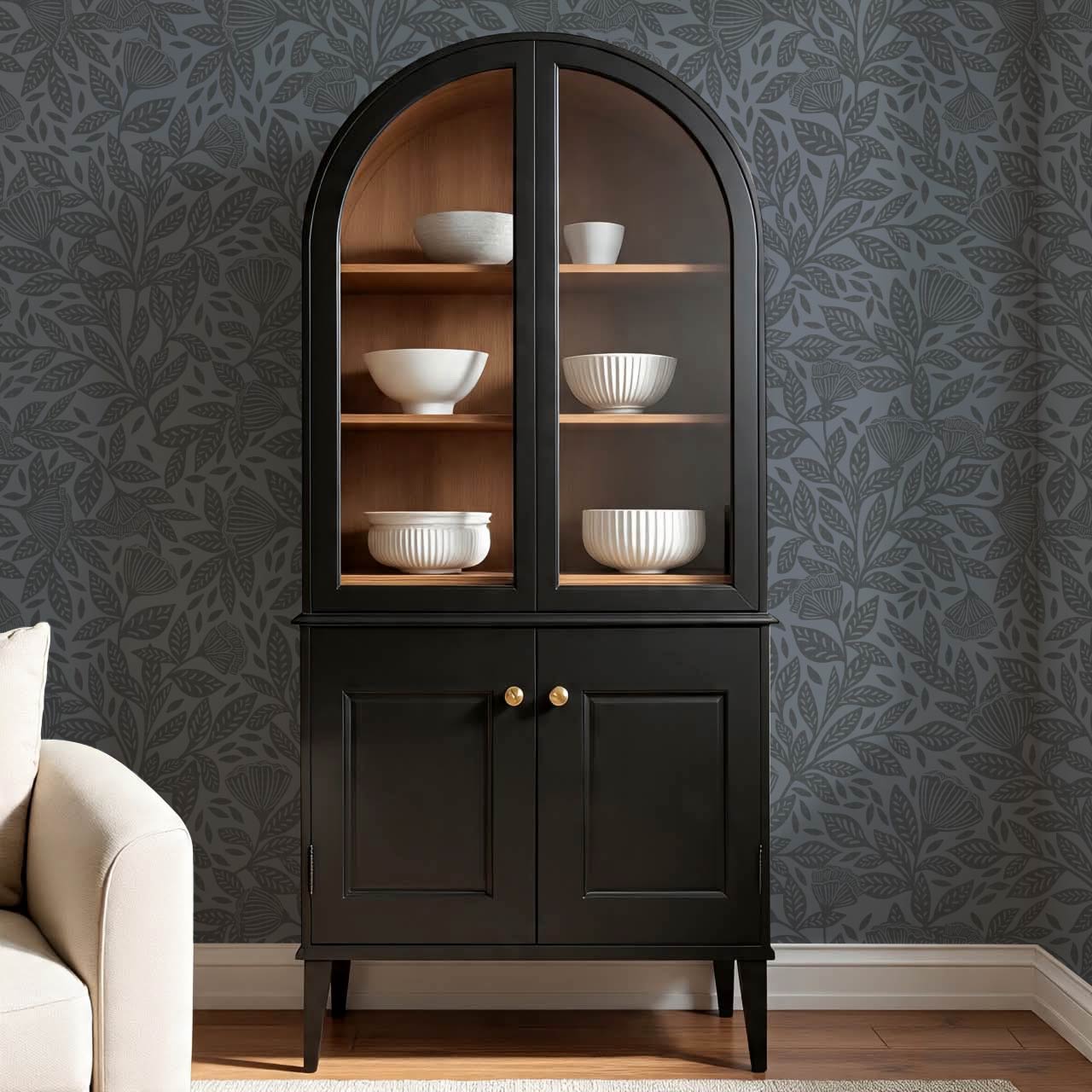 Remi Art Nouveau Floral Dark Blues Wallpaper