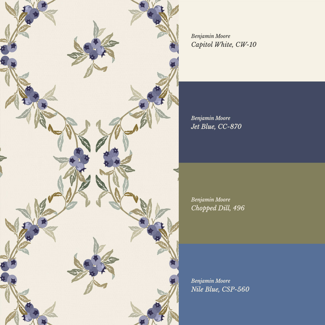 Remy Blueberry Vines Cream Wallpaper