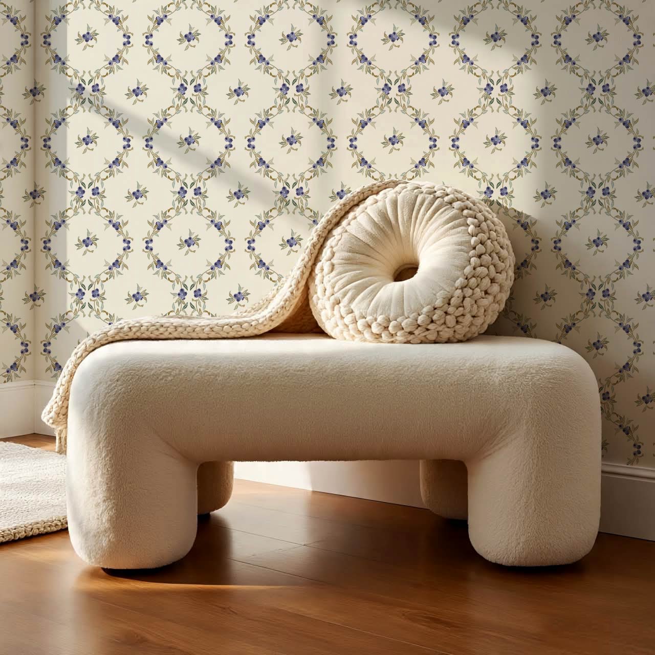 Remy Blueberry Vines Cream Wallpaper