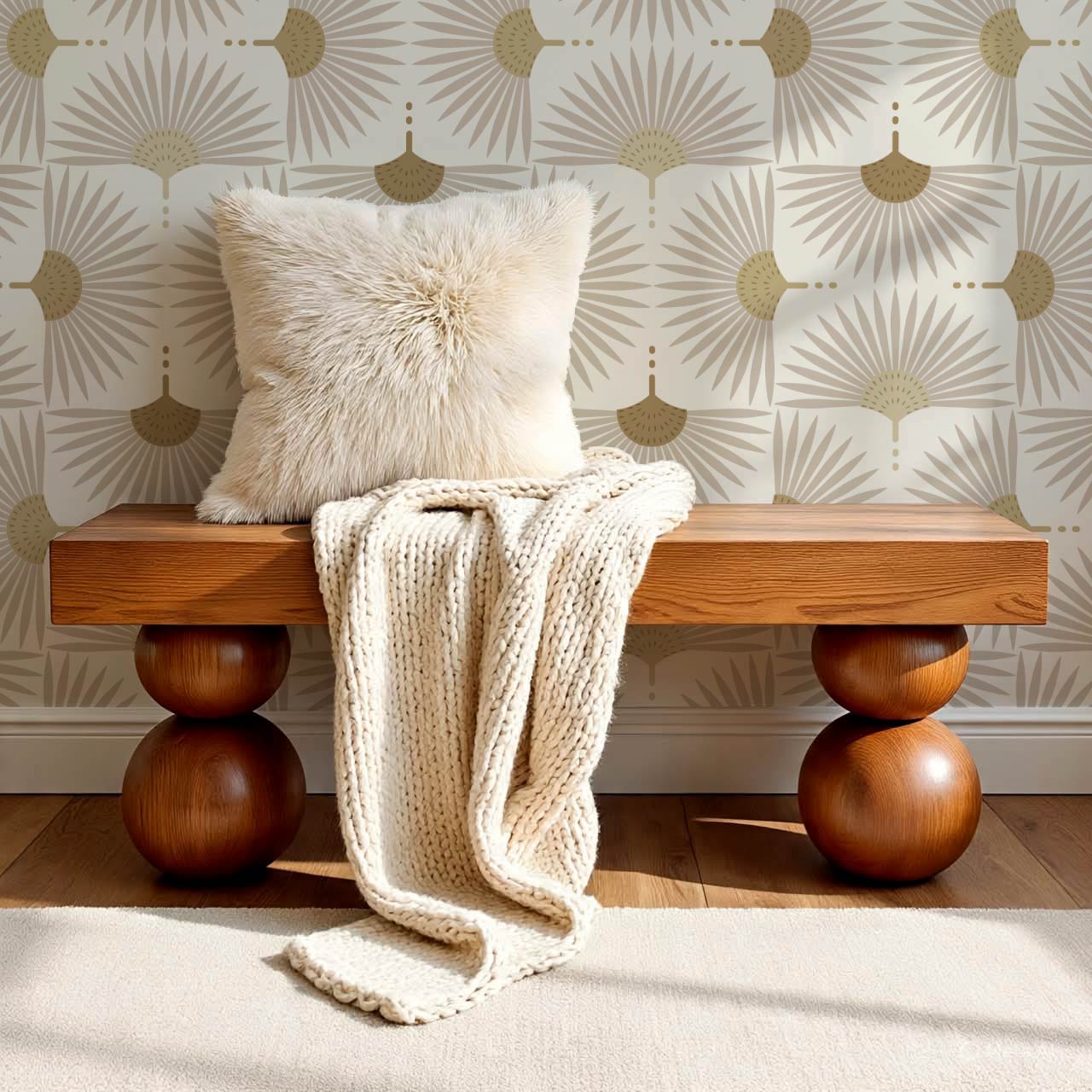 Renilda Mid-Century Sunburst Taupe Mustard Wallpaper