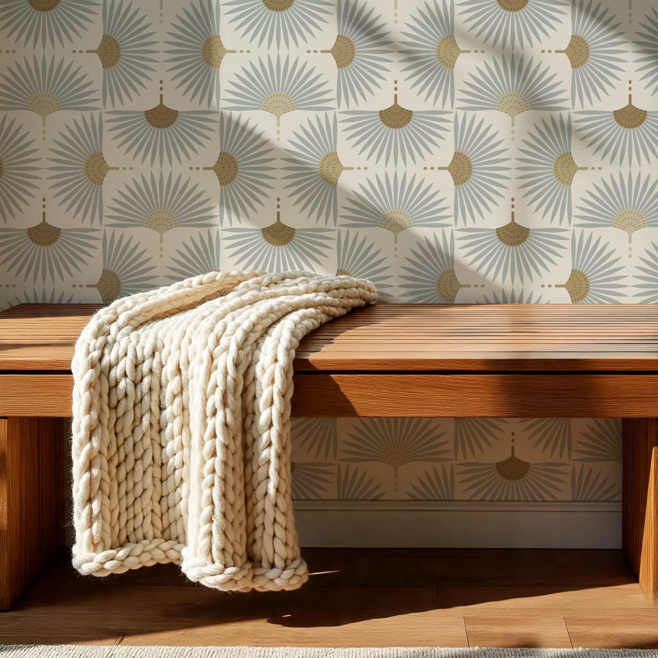 Renilda Mid-Century Sunburst Pale Gray Mustard Wallpaper