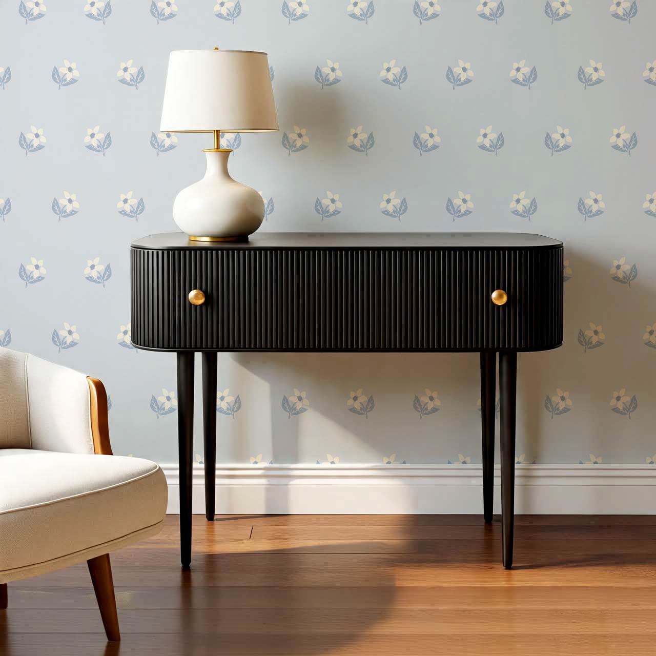 Rima Simple Anemone Blue Cream Wallpaper