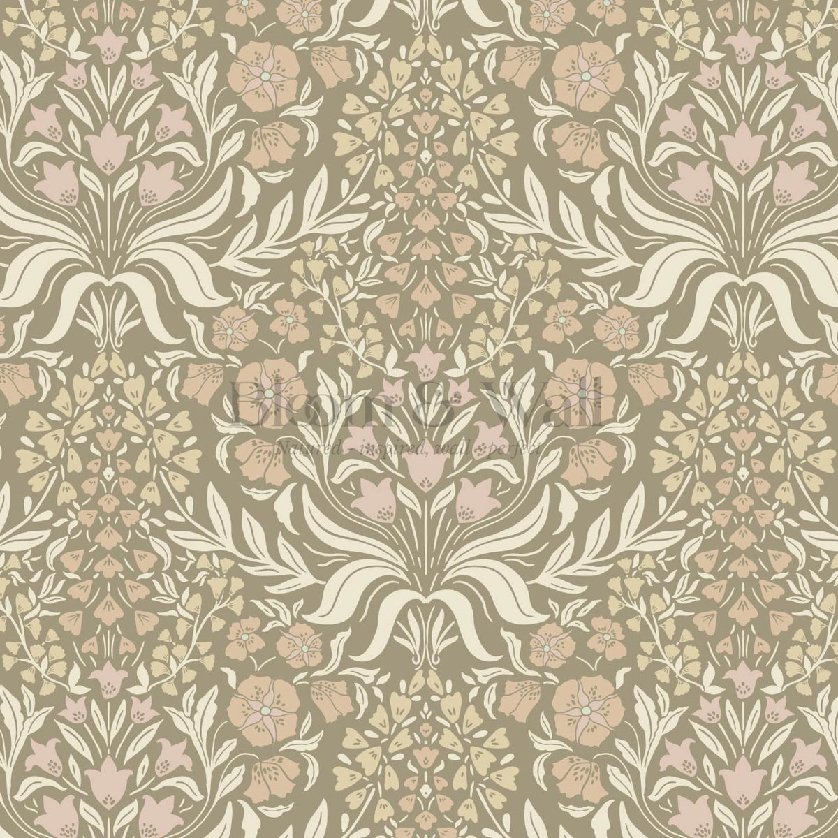 Rimia English Garden Green Olive Beige Pale Mauve Wallpaper
