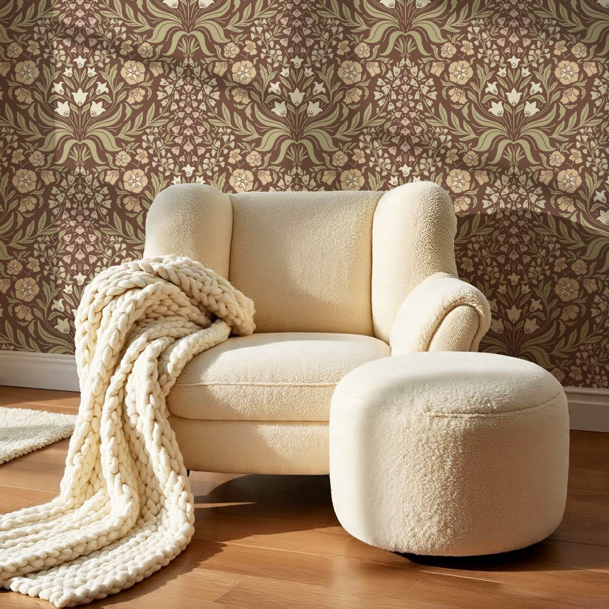 Rimia English Garden Brown Olive Almond Wallpaper