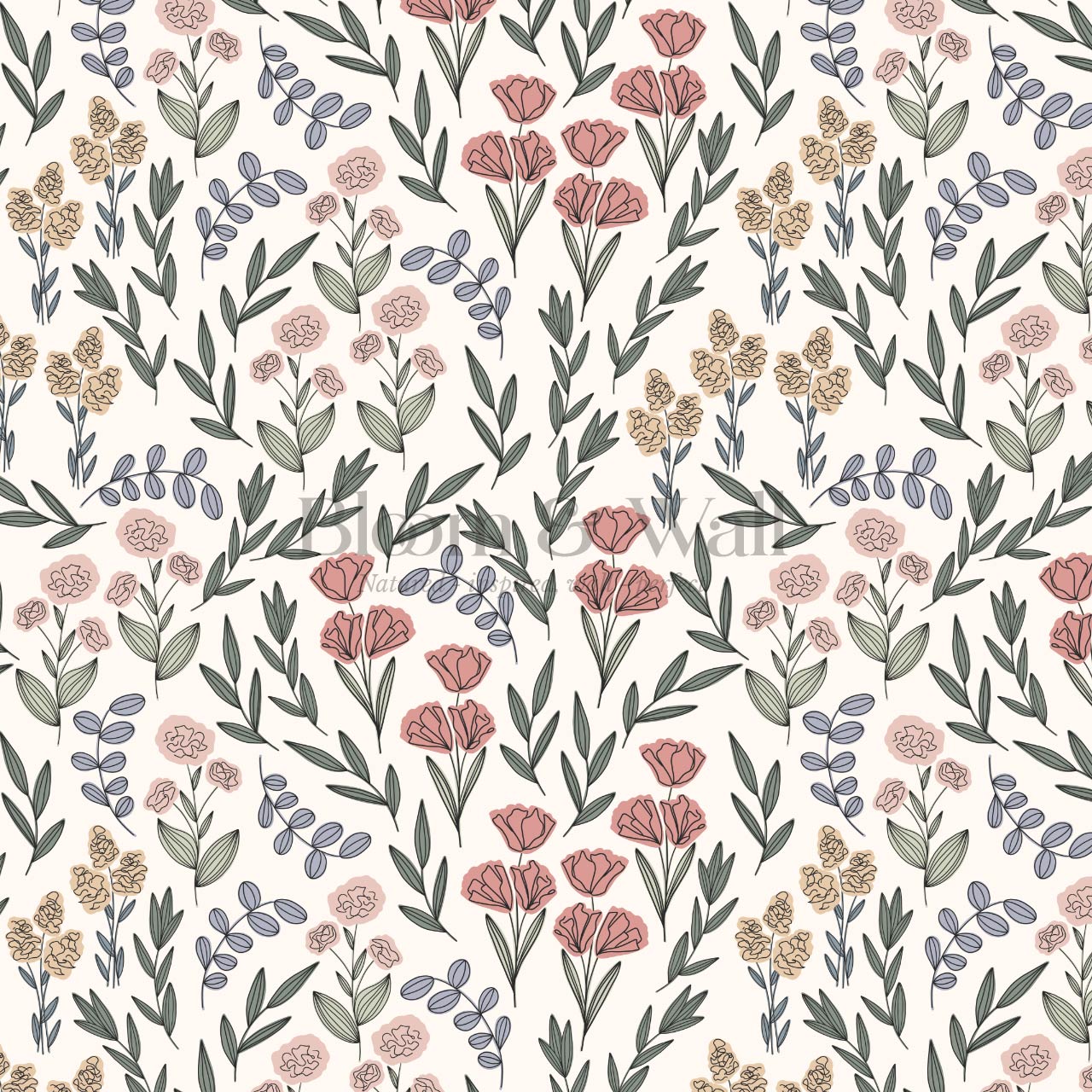 River Country Floral Blush Green Wallpaper