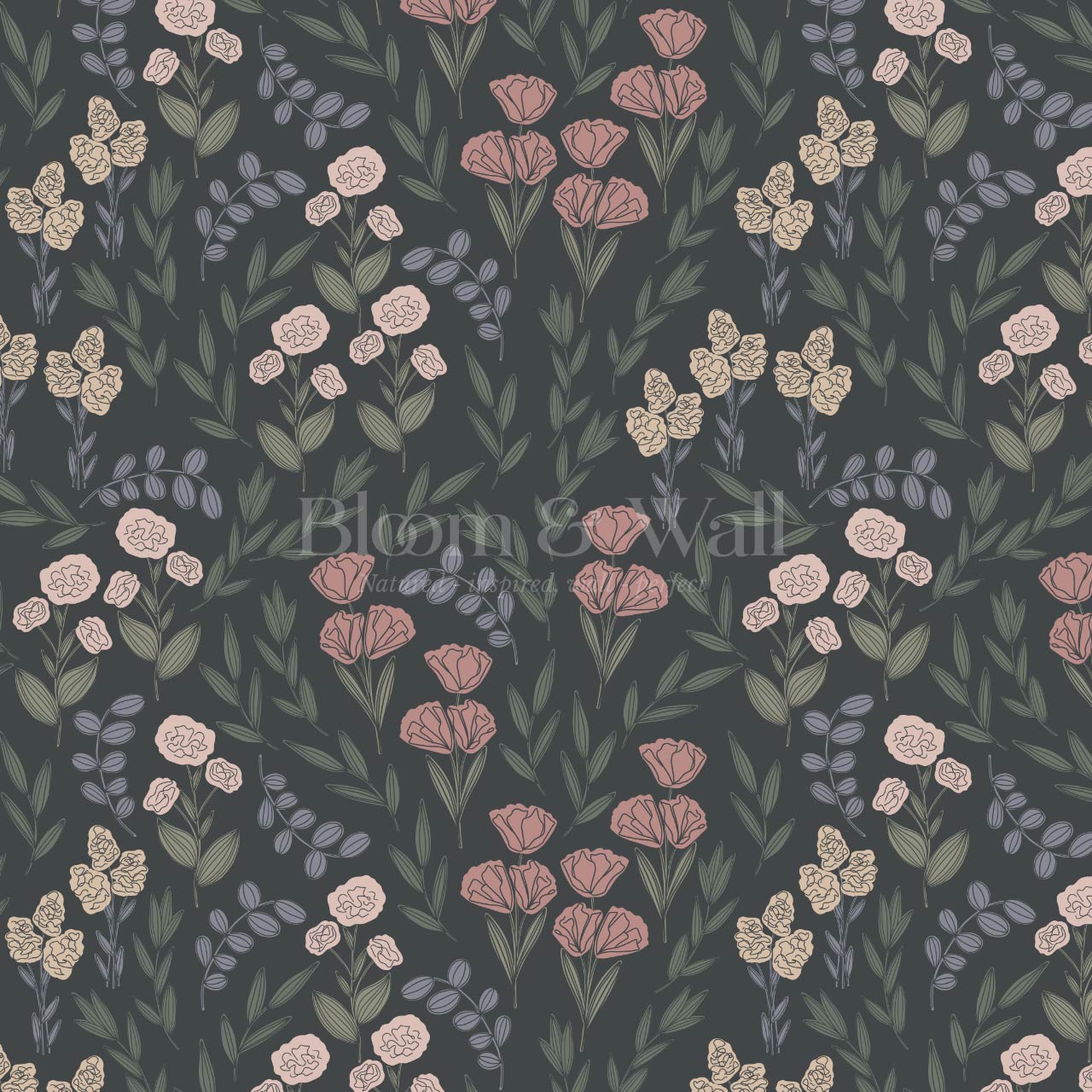 River Country Floral Moody Green Wallpaper