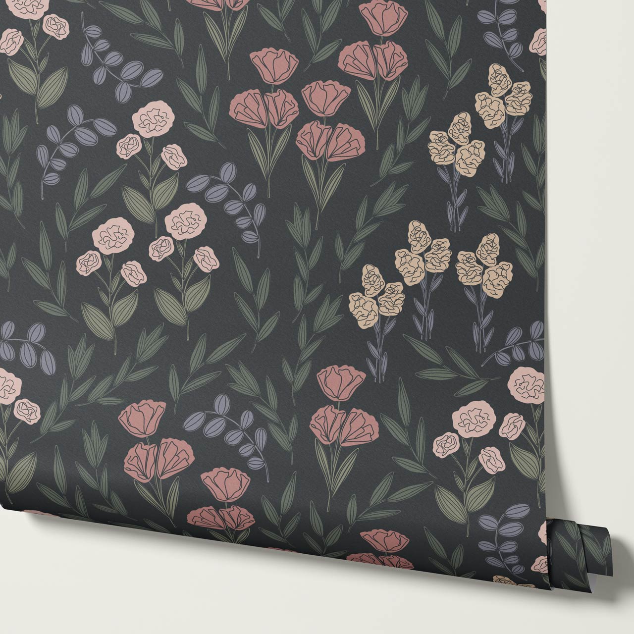 River Country Floral Moody Green Wallpaper